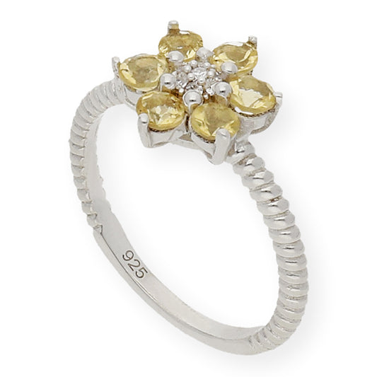 Anillo de Plata con Cuarzos Citrino en Flor y Circonitas