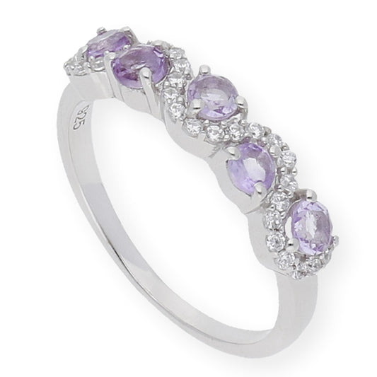 Anillo Libia de Plata con Amatistas y tira de Circonitas