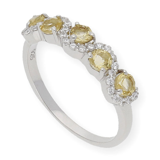 Anillo Libia de Plata con Cuarzos Citrinos y tira de Circonitas