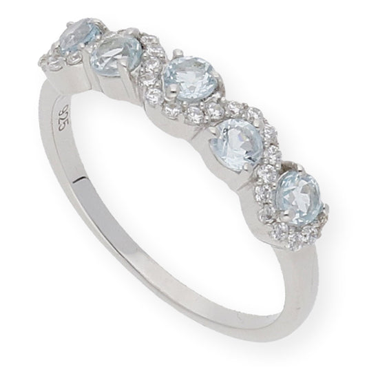 Anillo Libia de Plata con Topacios Azules y tira de Circonitas