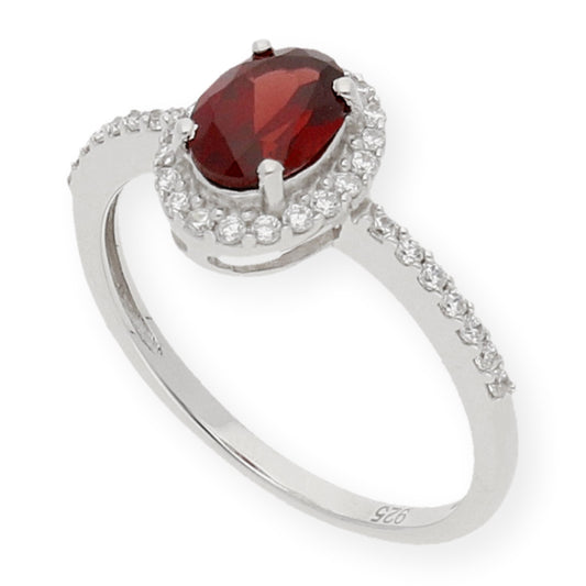 Anillo Bless de Plata con Granate Central y Circonitas