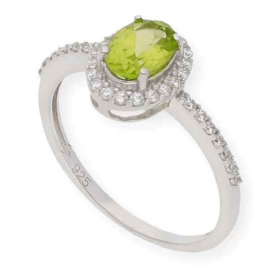 Anillo Bless de Plata con Peridoto Central y Circonitas