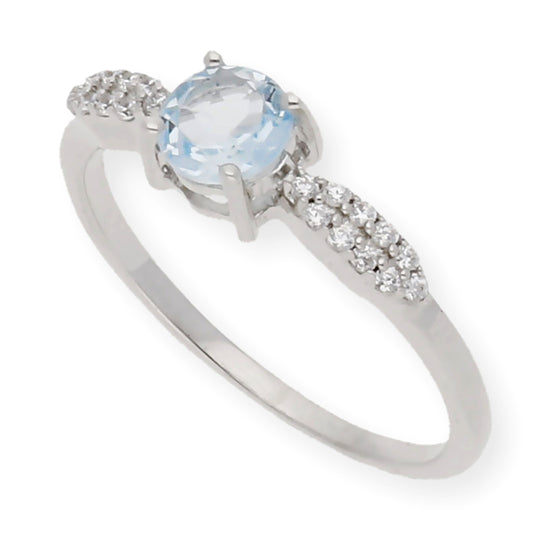 Anillo Guya de Plata con Topacio Azul Central y Circonitas
