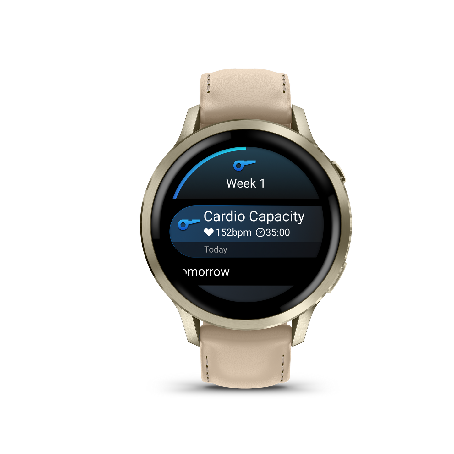 Reloj Garmin Venu® 4 - 41 mm Bisel Plateado con Correa de Cuero Beige 010-03013-03