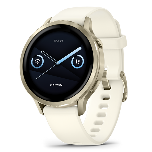 Reloj Garmin Venu® 4 - 41 mm Bisel Dorado con Correa de Silicona Blanca 010-03013-00