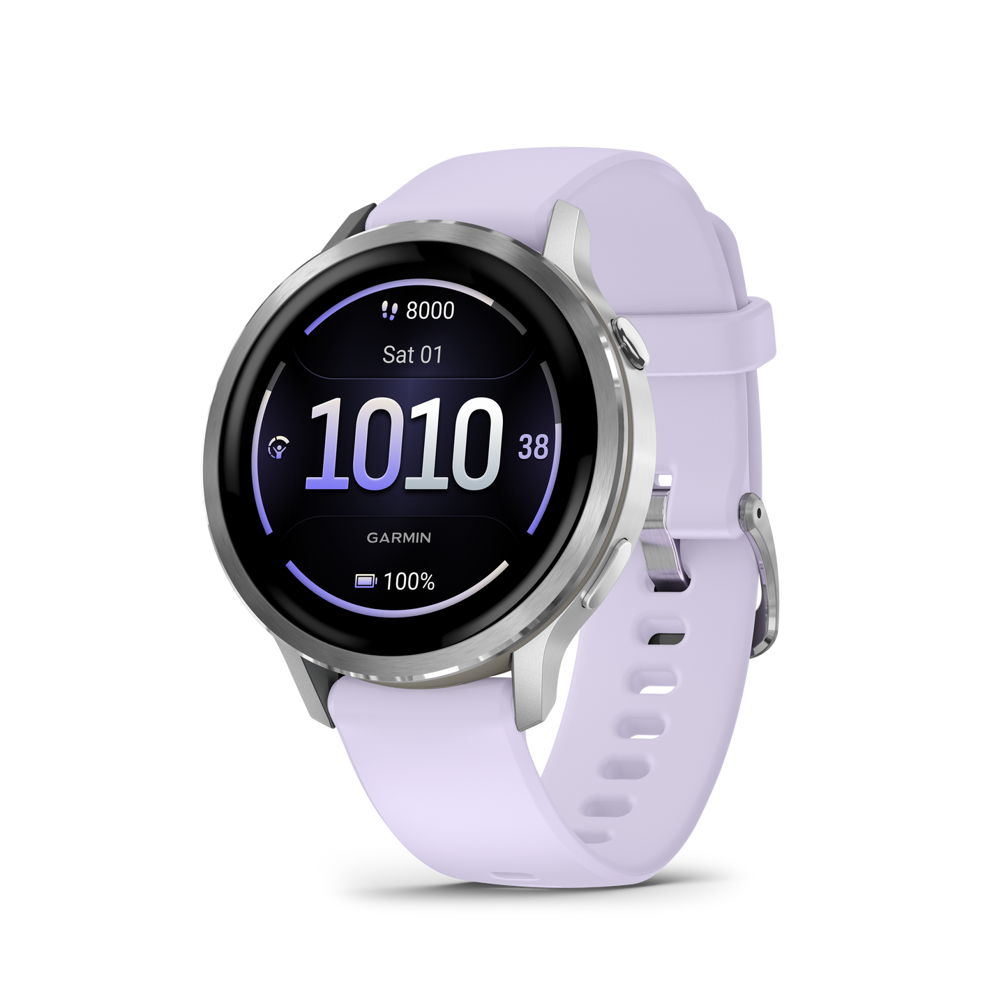 Reloj Garmin Venu® 4 - 41 mm Bisel Plateado con Correa de Silicona Lila 010-03013-01