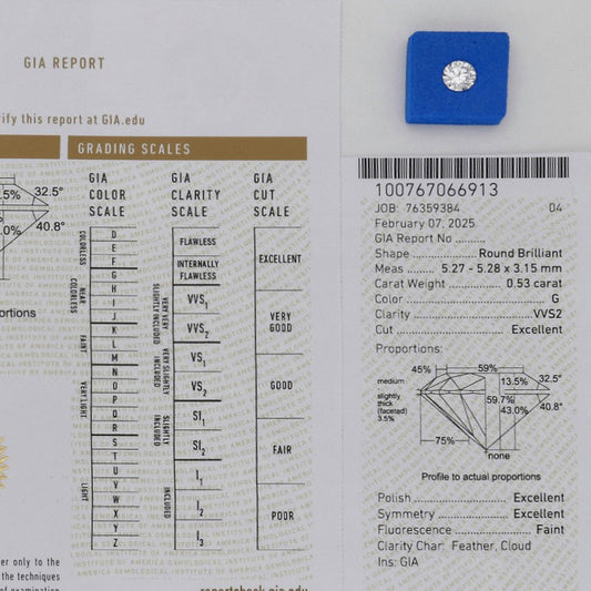 Diamante Talla Brillante 0,53 ct - G - VVS2 - Certificado GIA