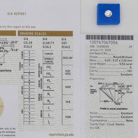 Diamante Talla Brillante 0,53 ct - G - VS1 - Certificado GIA
