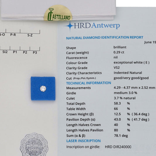 Diamante Talla Brillante 0,29 ct - E - VS2 - Certificado HRD