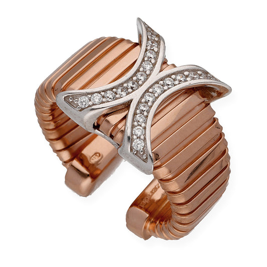 Anillo Tubo de Gas Plano en Plata 925 con Baño de Oro Rosa 18k