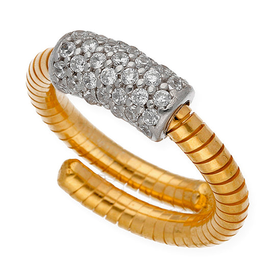 Anillo Una Vuelta Tubo de Gas en Plata 925 con Baño de Oro 18k y Circonitas