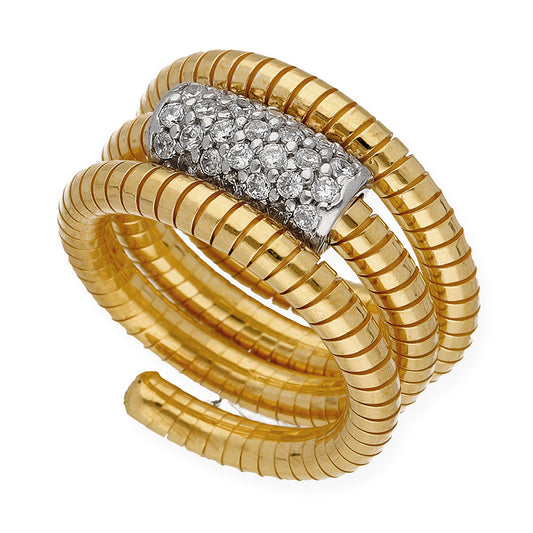 Anillo Triple Tubo de Gas en Plata 925 con Baño de Oro 18k y Circonitas