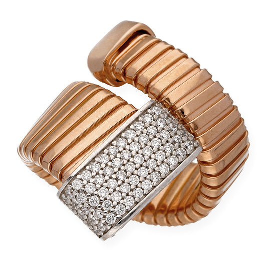 Anillo Espiral Tubo de Gas Plano en Plata 925 con Baño de Oro Rosa 18k