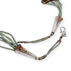 Collar Inka Étnico Tibetano plata de Ley 925 con Turquesas y Corales