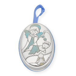 Medalla de Cuna Plata Bilaminada Ángel y Bebé Azul