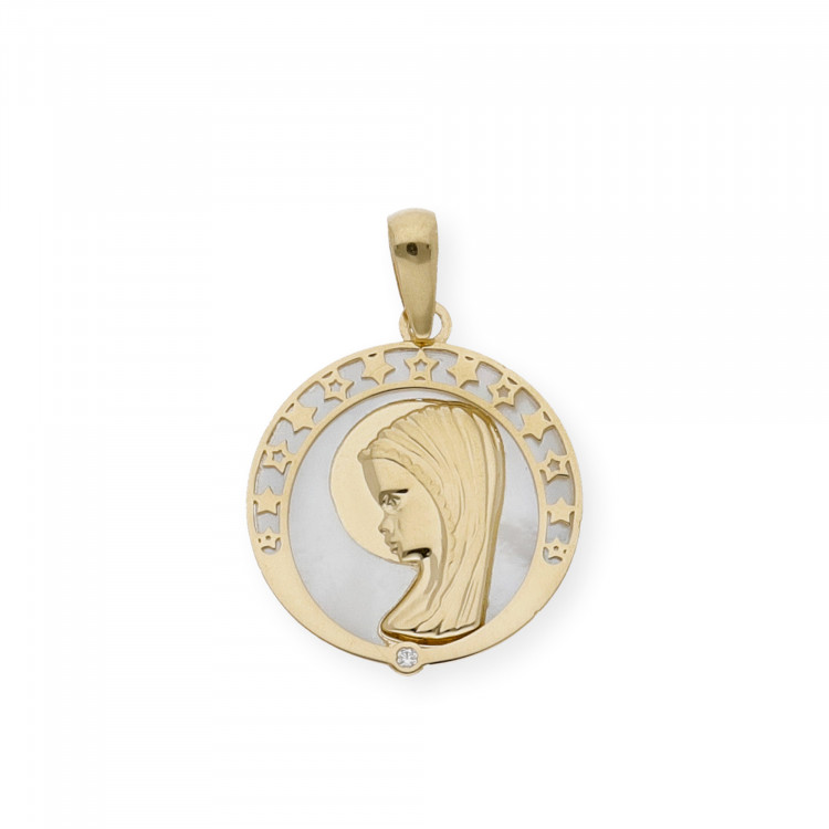 Medalla Virgen Niña Nácar Primera Comunión de Oro 18k