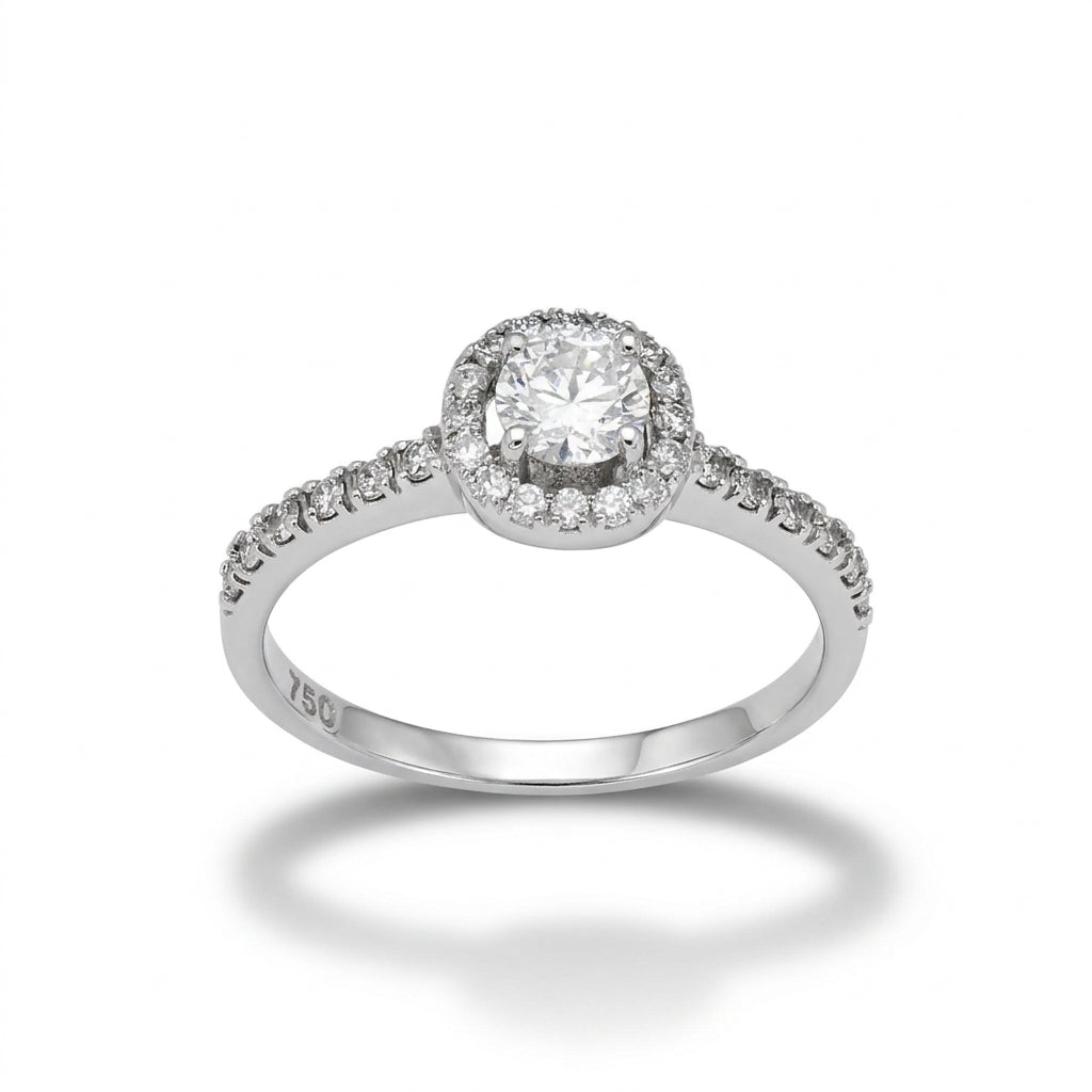 Anillo de Oro Blanco 18k con diamante central natural de 0,40 ct modelo Florencia