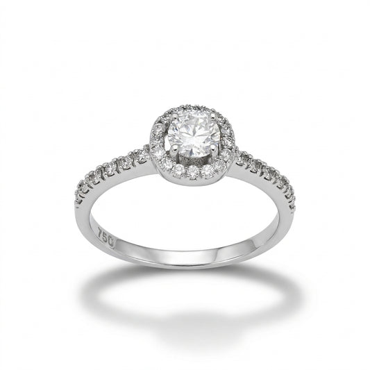 Anillo de Oro Blanco 18k con diamante central natural de 0,40 ct modelo Florencia