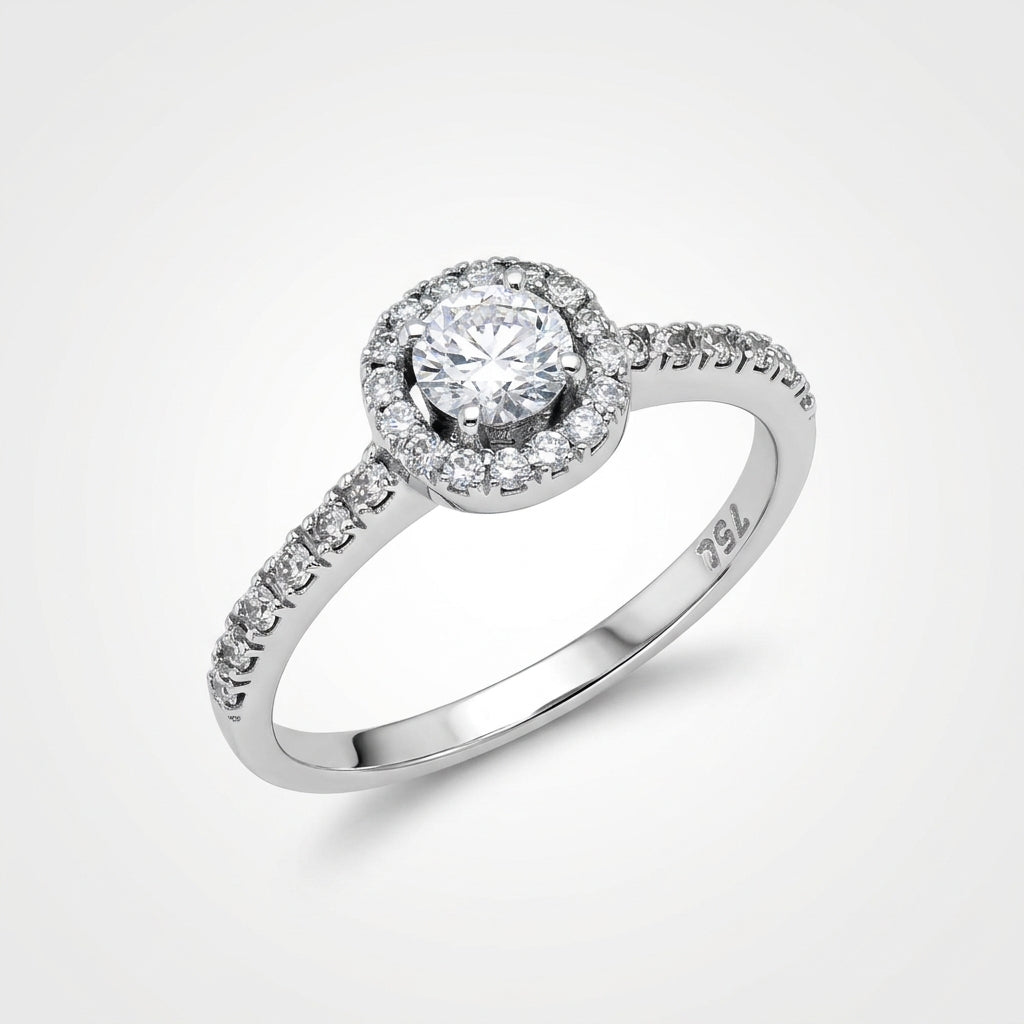 Anillo de Oro Blanco 18k con diamante central natural de 0,40 ct modelo Florencia
