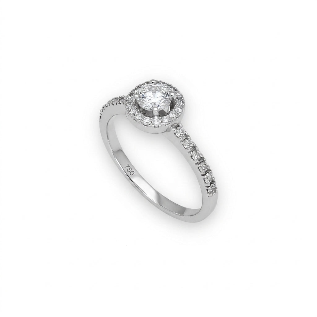 Anillo de Oro Blanco 18k con diamante central natural de 0,40 ct modelo Florencia