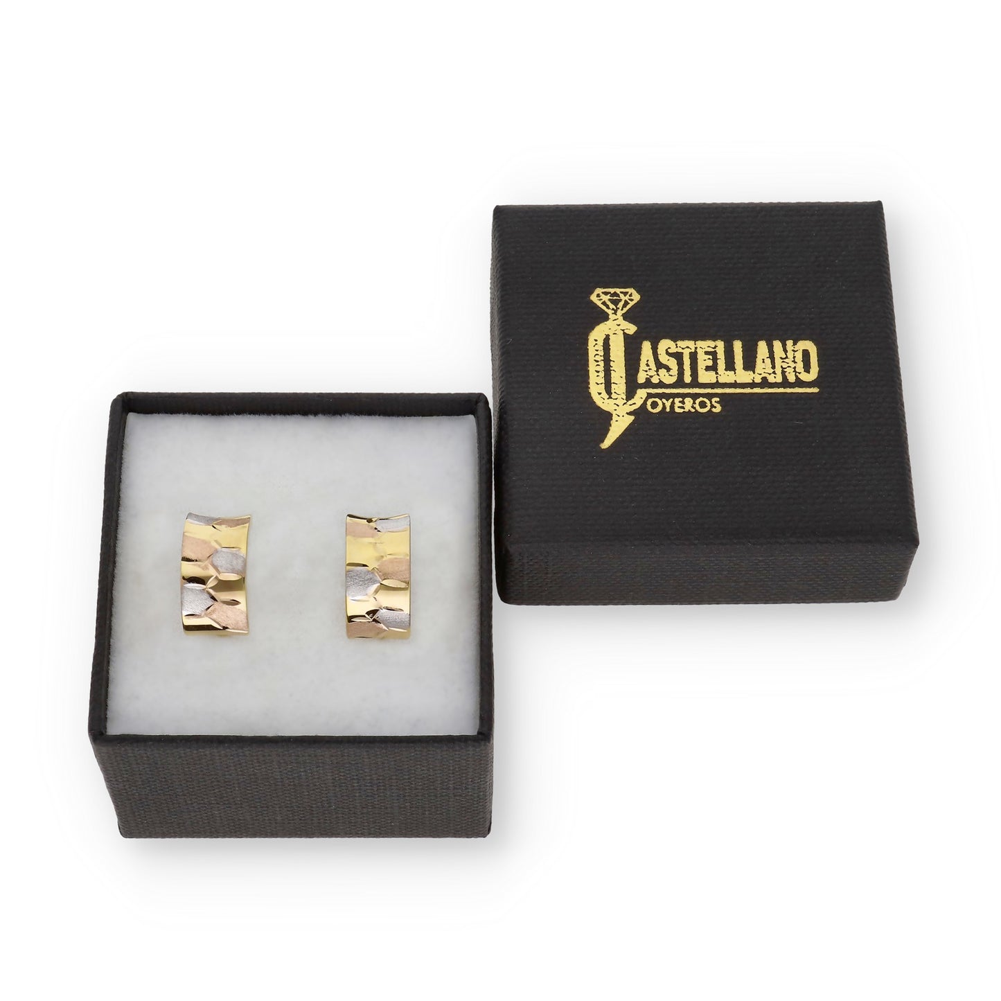 Pendientes Medio Aro en Oro de Ley 18K Tricolor