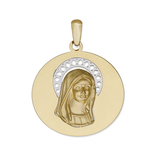 Medalla Virgen Niña Redonda en Oro 18K Bicolor