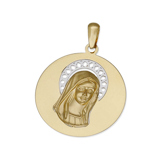 Medalla Virgen Niña Redonda en Oro 18K Bicolor