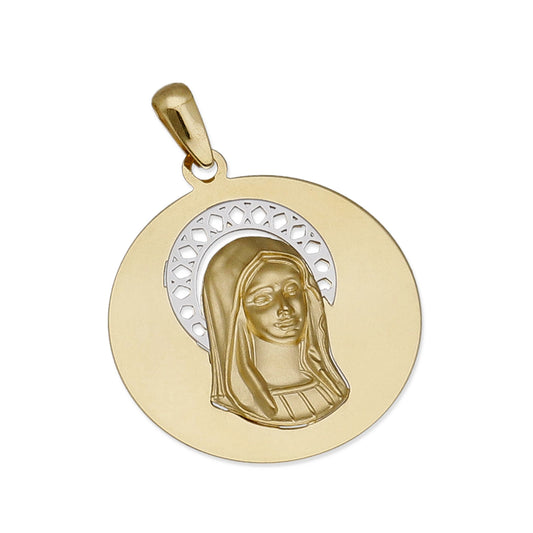 Medalla Virgen Niña Redonda en Oro 18K Bicolor