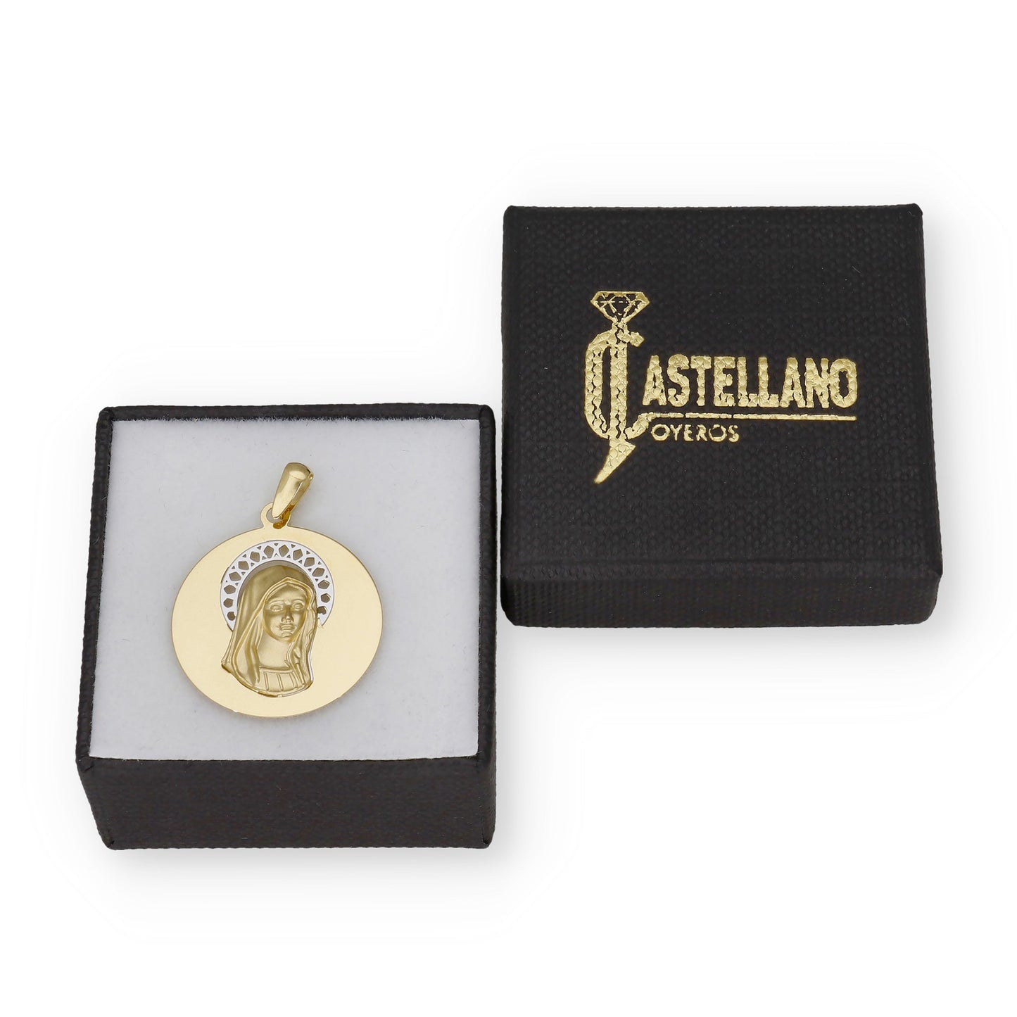 Medalla Virgen Niña Redonda en Oro 18K Bicolor