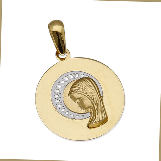 Medalla Virgen Niña en Oro 18K Bicolor Pequeña