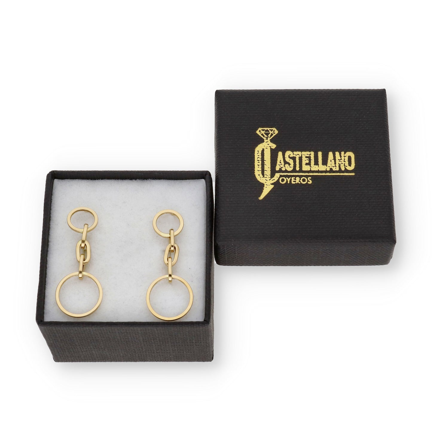 Pendientes Doble Círculo y Cadena en Oro de Ley 18K