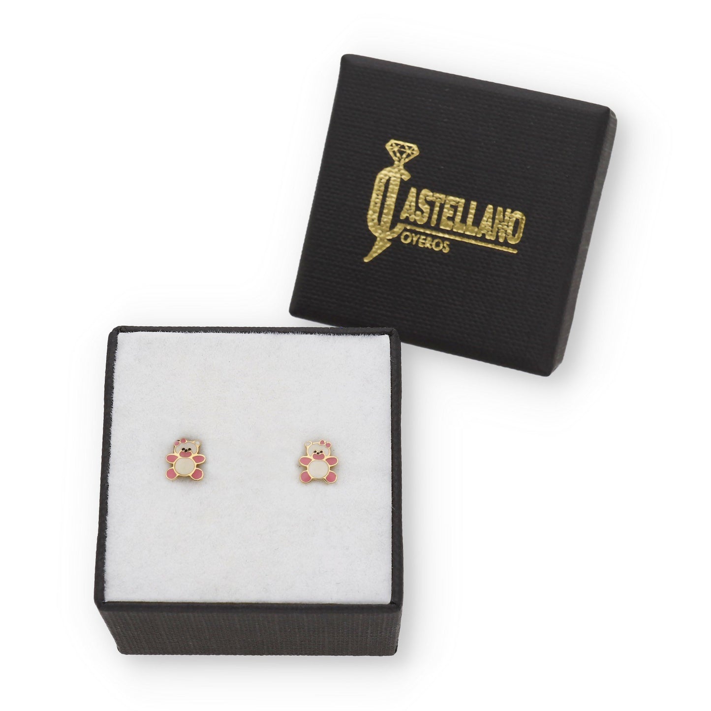 Pendientes Bebé Oso Peluche Esmaltado de Oro 18K