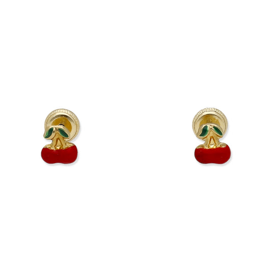Pendientes Bebé Cereza Esmaltada de Oro 18K