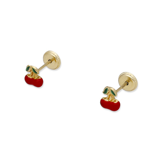 Pendientes Bebé Cereza Esmaltada de Oro 18K