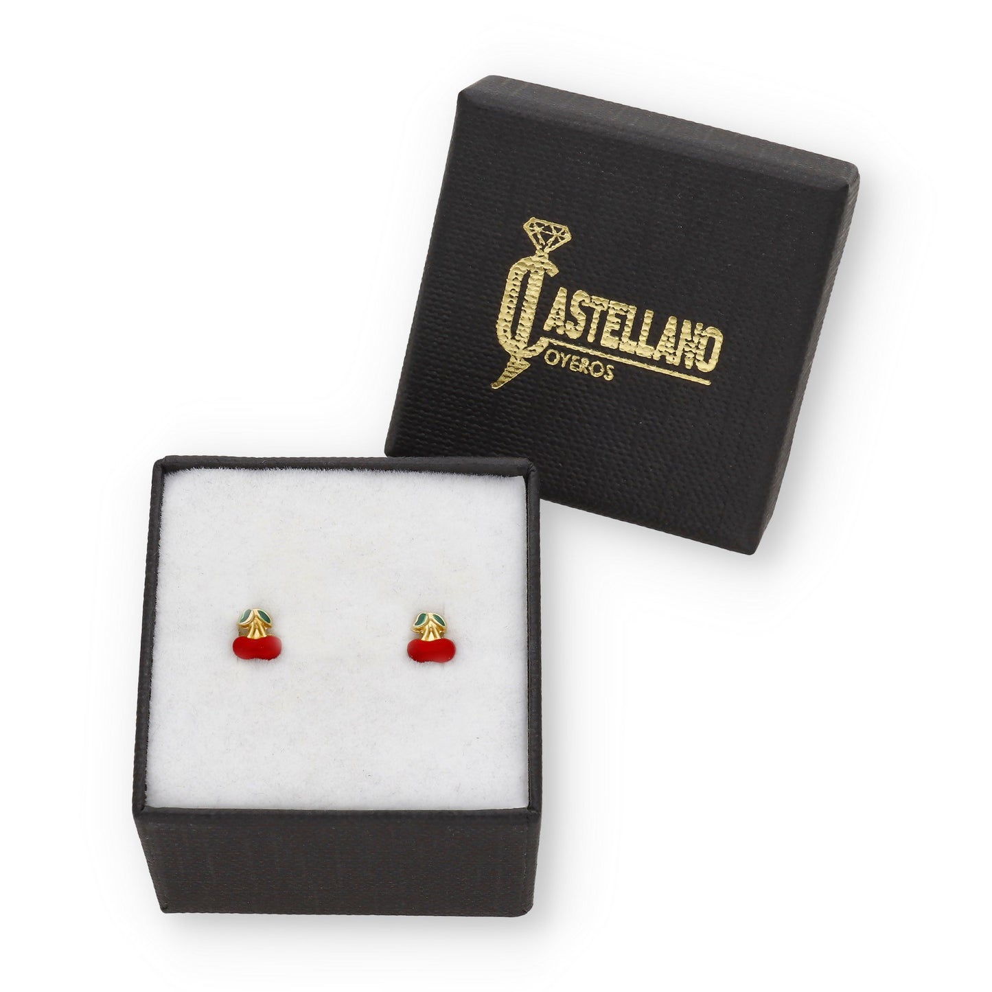 Pendientes Bebé Cereza Esmaltada de Oro 18K
