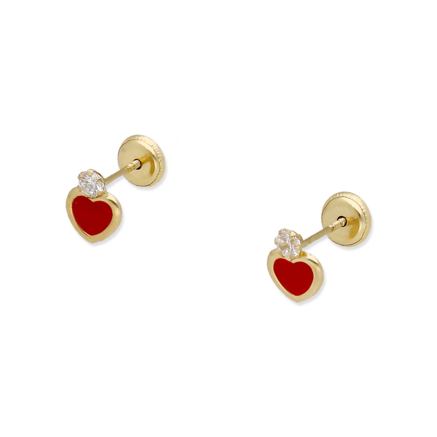 Pendientes Bebé Corazón Esmaltado y Circonita de Oro 18K