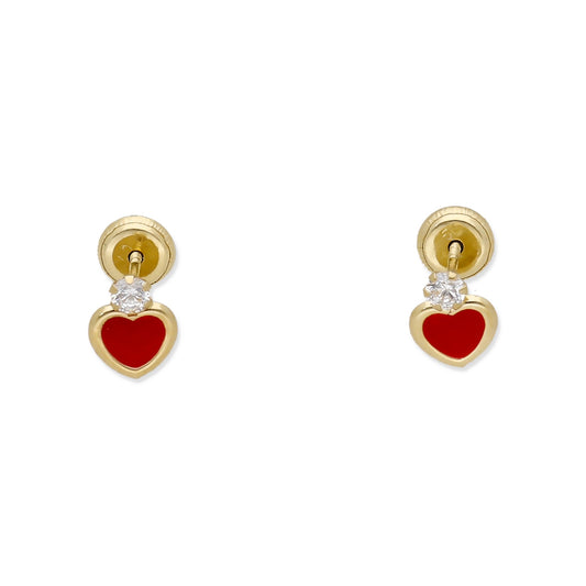 Pendientes Bebé Corazón Esmaltado y Circonita de Oro 18K