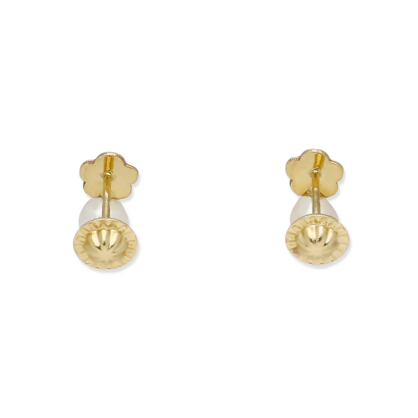 Pendientes Bebé Flor Esmaltada y Perla de Oro 18K
