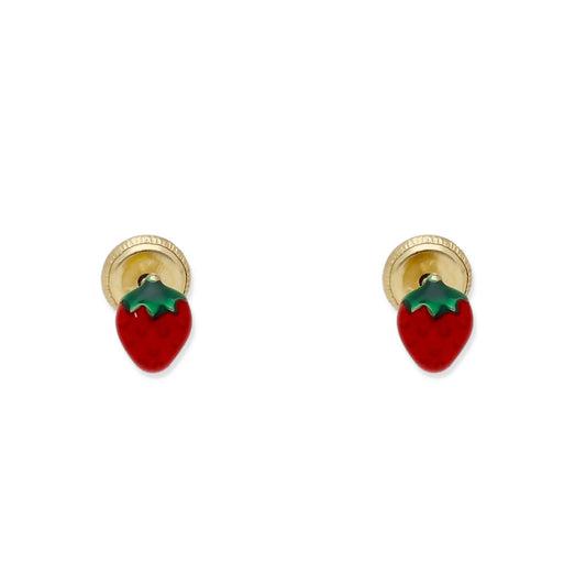 Pendientes Bebé Fresa Esmaltada de Oro 18K