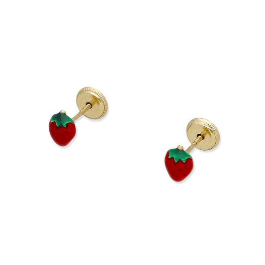 Pendientes Bebé Fresa Esmaltada de Oro 18K