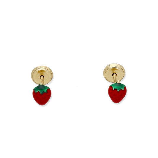 Pendientes Bebé Fresa Esmaltada de Oro 18K