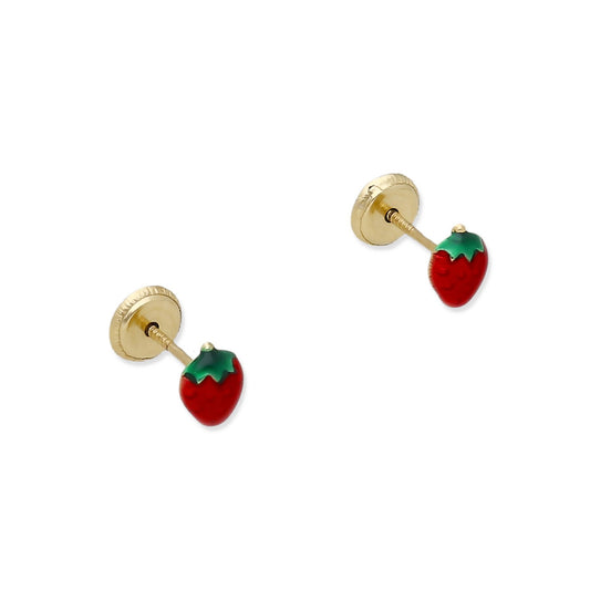 Pendientes Bebé Fresa Esmaltada de Oro 18K