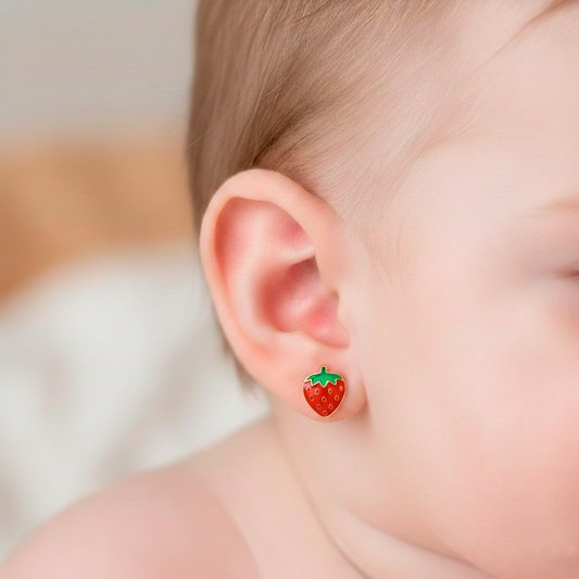 Pendientes Bebé Fresa Esmaltada de Oro 18K