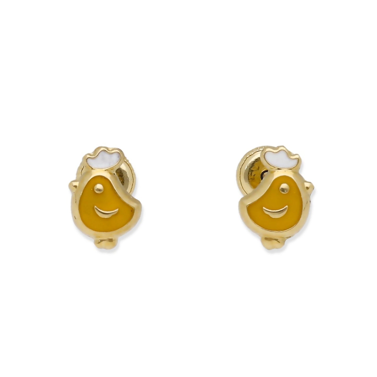 Pendientes Bebé Pollito Esmaltado de Oro 18K