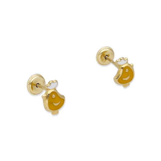 Pendientes Bebé Pollito Esmaltado de Oro 18K