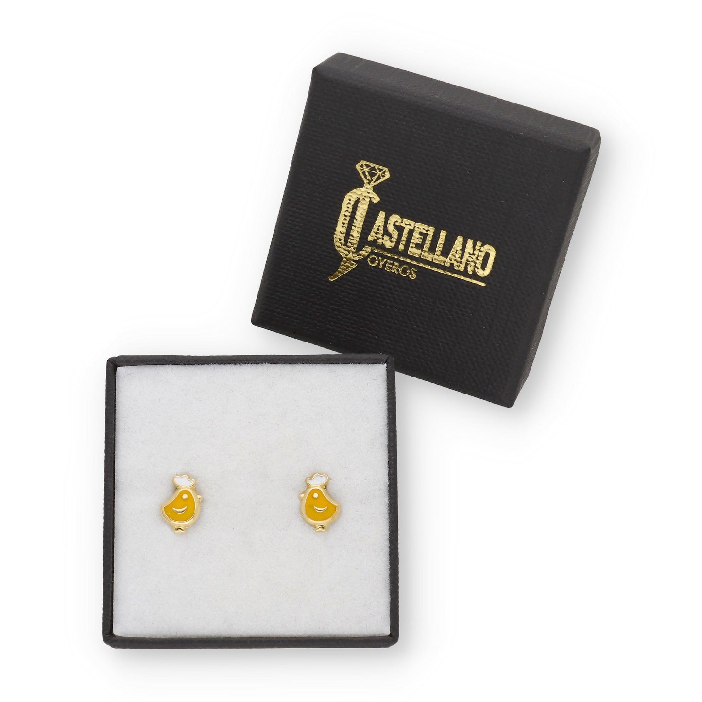 Pendientes Bebé Pollito Esmaltado de Oro 18K