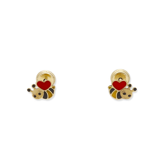 Pendientes Bebé Abejita Esmaltada de Oro 18K