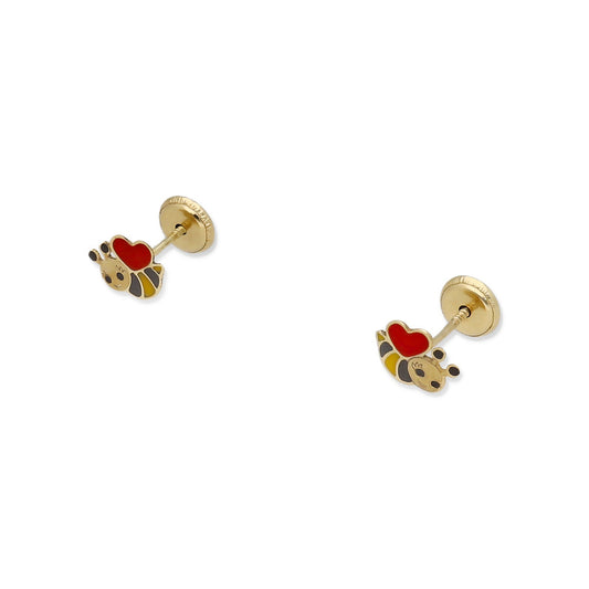 Pendientes Bebé Abejita Esmaltada de Oro 18K