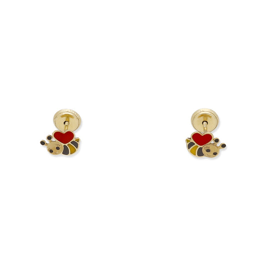 Pendientes Bebé Abejita Esmaltada de Oro 18K