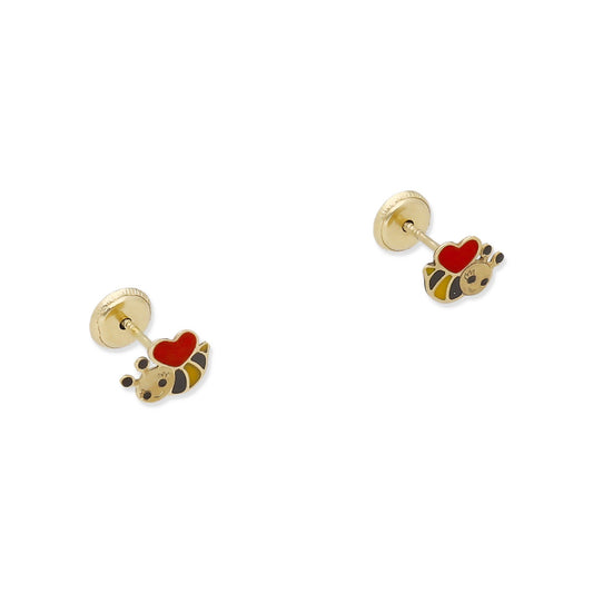 Pendientes Bebé Abejita Esmaltada de Oro 18K